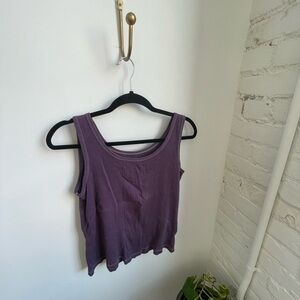 One-of-a-kind, hand-dye, 100% cotton deep purple tank top with ribbed details
